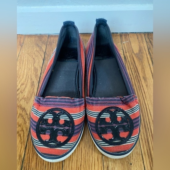 Tory Burch Striped Canvas Slip On Flats Size 5 - Picture 3 of 7